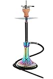 INOX Carbon Stallion Shisha Set V2A Edelstahl Wasserpfeife 62cm 1 Anschluss mit Zubehör wie Schlauch Mundstück Kopf Zange (Rainbow)