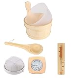 Sauna-Zubehörset 5-teilig, Sauna-Set Aus Holz Mit Holzeimer,Holzlöffel, Sanduhr,Thermometer Und Hygrometer Explosionsgeschützte Lamp