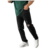 Xmiral Herren Jeanshose Beiläufig Einfarbig Hole Denim Bleistifthose Reißverschluss Hosen Mit Tasche (Schwarz, S)