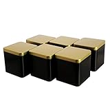 Dosenritter | 6 x edle eckige Teedose/Vorratsdose, Schwarz Gold, aromadicht aus Metall für je 150g Tee | 9 x 9 x 9 cm (H,B,T) | auch ideal als Gewü