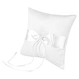 Hochzeitsringkissen Ringkissen Ring Kissen White Bowknot Ring Bearer Kissenhalter Hochzeit Ringkissen mit Simulationsperle für Hochzeit (15 * 15cm)