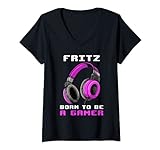Damen Fritz - Born To Be A Gamer - Personalisiert T-Shirt mit V
