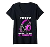 Damen Fritz - Born To Be A Gamer - Personalisiert T-Shirt mit V