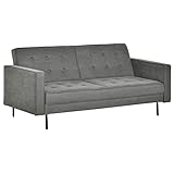 HOMCOM Schlafsofa 3-Sitzer Schlafcouch Stoffsofa Sofa mit Schlaffunktion Bettsofa mit Bettkasten Verstellbarer Winkel Vintage Eukalyptusholz Baumwolle G