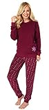 Damen Frottee Pyjama Schlafanzug Langarm mit Bündchen und Eiskristall Motiv 281 201 03 004, Farbe:rot, Größe2:44/46