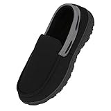 NHU Herren Hausschuhe Mokassin Hausschuhe mit gemütlichem Memory Foam Slip on Hallenschuhe Lazy Loafer Flache Gummisohle Outdoor Hausschuhe, schwarz, 47 EU