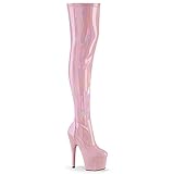 Pleaser Damen ADORE-3000HWR Plateau High Heels Overknee Stiefel Stretch Lack Baby Pink 37 EU