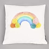 MAGMA Kissenhülle SUMMERLY Regenbogen mit Bommel weiß bunt 40x40