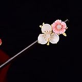 Haarnadel,Holzstäbchen Haarnadel Retro China Klassische Essstäbchen Gabeln Weiß Glasierte Kirschblüten Blumen Perlen Charme Schmuck Langes Haar Accessoires Für Frauen Brautparty