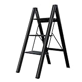 Klapptritt Trittleiter 3-Stufen-Leiter Aus Schwarzem Aluminium für Erwachsene, Platzsparender Leichter Klappbarer Tritthocker, Vielseitig Verwendbar für Technik/Fabrik/Garage/Handläufe, Max