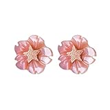 JIAQUAN-SHOP Ohrringe Damen Damen Ohrringe Sterling Silber Sternschale Blume Ohrringe Damen Mode Elegante Schmuck Zubehör für Frauen Ehefrau Mutter Freundin (Gem Color : Pink)