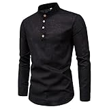 T-Shirt Herren Slim Fit Einfarbig Langarm Shirt Herren Dünn Und Leicht Atmungsaktiv Leinenhemd Herren Lassig Sport Stehkragen Shirt Herren Frühling Herbst Base Shirt H