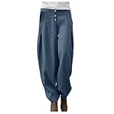 Briskorry Damen Herbst Leinenhose Freizeithose Loose Leicht Elegant Hosen Frauen Frühlinghosen High Waist Sporthosen Schlupfhose Strandhose Lang Straight Bein Outdoor H