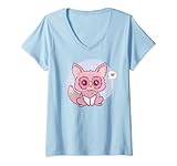 Damen Little Fox Owl - Cute Kawaii Anime - Aesthetic Japanese T-Shirt mit V