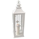 Wohaga Laterne 'Grace', Landhaus Style, H70cm, Metalllaterne, Weiß - Gartenlaterne Kerzenhalter Gartenbeleuchtung W