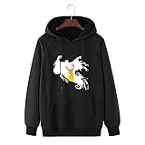 HOUWENJ Herren Kapuzenpulli Halloween Serie Interessante Elch Print Langarm Kordelzug Fleece Pullover Hoodies Black-XXL