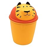 6 Liter Eimer Tiere für Kinder Abfalleimer, Mülleimer, Papierkorb Schwingdeckel, Müllsackständer, Abfallbehälter, Kosmetikeimer, Kunststoff (H x Ø) ca. 34 x 23 cm (Gelb-Löwe)