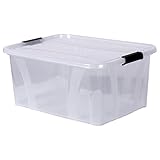 Aufbewahrungsbox + Deckel L 51 x B 38,5 x H 23 cm - 32 Liter transparent stapelbar | Transportbox transparent | Lebensmittelbox lebensmittelgeeignet | Kunststoffbox Lagerbox stapelb