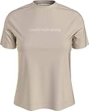 Calvin Klein Jeans Damen Shrunken Institutional Tee T-Shirt, Muslin/Bright White, S