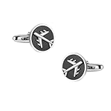 NA Manschettenknöpfe, französischer Silber/Schwarz, für Herren, Business, Freizeit, Hemden, Manschettenknöpfe, schwarzer Achat, leicht, Luxus-Flugzeug-M