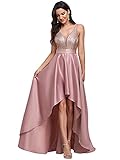 Ever-Pretty Damen V-Ausschnitt Ärmellos High Low Hohe Taille Brautjungfernkleider mit Pailletten Orchidee 42