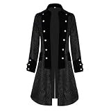 CNLINAHOME Herren Mantel Reine Farbe Jacquard Retro Herren Uniform Mittelalterliche Herrenbekleidung Cosplay Halloween-Party Masquerade Black-S