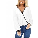 Meiger Damen Langarm-T-Shirt Mit Leoparden-Print Und Tiefem V