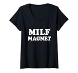 Damen Milf Magnet Lustiges Internet Memes Workout Gym I love Milfs T-Shirt mit V