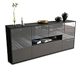 Stil.Zeit Sideboard Olaf - Korpus anthrazit matt - Front Hochglanz Graphit (180x79x35cm) Push-to-Open Technik & L