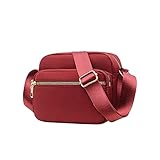 通用 Damen Nylon Wasserdichte Umhängetasche, Lässige Reisen Crossbody-Tasche mit Verstellbarem Riemen, Mehreren Taschen Handtasche Geldbörsen (Rot)