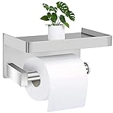 Braoses Toilettenpapierhalter Ohne Bohren mit Ablage SUS304 Edelstahl Klopapierhalter Selbstklebend WC Papier Halterung Wandmontage WC rollenhalter für Küche und Badzimmer Silb