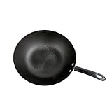 DZNOY Runder Boden ohne Beschichtung aus Kohlenstoffstahl des Topfes aus Gusseisen Traditionell Wok