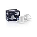 De'Longhi Espressotassen Set aus Porzellan DLSC308 – 2 handgemachte Keramik Tassen mit Untertassen, mikrowellen- & spülmaschinengeeignet, 70 ml, Weiß