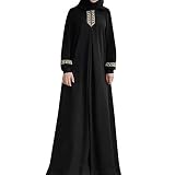 Muslimisches Einteiliges Gebetskleid für Damen Abaya Kleid Islamischer Naher Osten Dubai Türkei Winterkleid Damen Elegant Kleid Langer Wintermantel Muslim Kleidung für Frauen (Schwarz, 2XL)