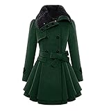 BOTCAM Wollmantel Damen Winter Lang Winterjacke Mit Fell Frauen Elegant Langarm Herbst Und Winter Mantel Mit Gürtel Zweireihig Coat Lange Warme Leichte Outdoorjacke Winddicht Kälteschutz Windjack