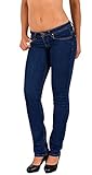 ESRA Damen Jeans Hose Hüftjeans Straight Fit Damen Jeanshose extra Tiefbund gerader Schnitt bis Übergröße G900