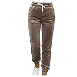 Vectry Damen Hose Baggy Cordhosen Bequem Jogginghose Elastischer Taille Freizeithosen Elegante Samthose Kordelzug Sporthose Herbst Winter Warme Hose mit Tasche Größe L