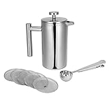 Deesen 350 Ml FranzzSische Presse, 12 Unzen, Doppelter Wandiger Tee Cafetiere Wasserkocher Aus Edelstahl, mit Kaffee Messl Ffel und 5 Filter Sieb