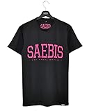SAEBIS Lifestyle Damen Oversized T-Shirt - 100% Baumwolle - schwarz/weiß (Pink Edition, XXL)
