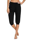 Doaraha Damen 3/4 Hose Caprihose Pumphose Pluderhose Sommer Casual Hose Aladinhose Yoga Pilates Hosen mit Zwei Seitentaschen und Elastisch Bund Harem Hose Relaxhose Schwarz, S