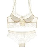 yueyouhuyou Damen Dessous Set Frauen ultradünne sexy transparente Spitze BH dünne Unterwäsche bequem atmungsaktiver Push-Up-BH-Set Sexy BH und Unterhose Set (Bands Size : 38, Color : White)