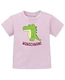 Comedy Shirts - Clipart Krokodil - Wunschname - Baby T-Shirt - Rosa/Fuchsia Gr. 56/62