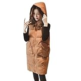 ZHZHUANG Daunenweste Frauen Lange Wintermantel Mit Kapuze Weste Mantel Sleeveless Warme Daunenmantel Mit Taschen Gesteppte Weste Frauen Daunenjacke Gesteppte Jacke Outdoor/Khaki/L