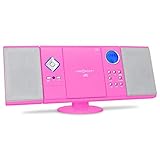 OneConcept V-12 - Stereoanlage mit CD-Player, Kompaktanlage, Microanlage, UKW Radiotuner, Mini HiFi Anlage mit USB, Ordnernavigation, SD-Slot, AUX-In, Fernbedienung, Wecker, Wandmontage, pink