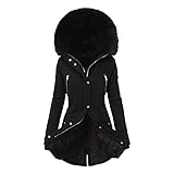 Damen Winterjacke Gefüttert Lang Parka Jacke Frauen Outdoorjacke Kunstfell Warm Fell Fleecejacke Elegant Winterparka Lässig Wintermantel Slim Dicker Steppmantel Mantel mit Oversize Pelzkragen Kap