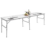 COSTWAY klappbarer Campingrtisch, Aluminium Klapptisch 240 x 60cm, Picknicktisch Gartentisch mit Tragegriff & rutschfesten Füßen, Falttisch Esstisch Buffettisch für Indoor- und Outdoor Ak