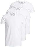 JACK & JONES 3er Pack Herren T-Shirt Basic mit Rundhals einfarbig Slim Fit in weiß schwarz blau grau 12167630 (XL, 3er Pack weiß)
