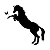 ARGYJAE 15 cm x 14,8 cm Autoaufkleber Pferde Pony Filly Schmetterlinge Vinyl Aufkleber Fensterdekor Schwarz/Silber C24-0206 (Farbe Name: Schwarz)