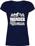 Sport Wandern Football & Co. - Wander Woman - weiß - L - Dunkelblau - Tshirt Wander Woman - XO1525 - Damen T-Shirt mit V