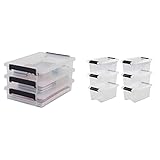 IRIS 104633, 3er-Set Aufbewahrungsboxen 'Little Large Box A4', 36,5 x 25 x 7 cm,transparent & Ohyama 6er-Set, Aufbewahrungsboxen, 5 L, mit Clips, stapelbar, Transp